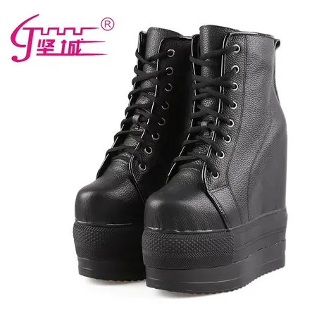 定制17cm恨天高内增高运动高帮鞋真皮厚底松糕防水台高跟旅游单鞋图片