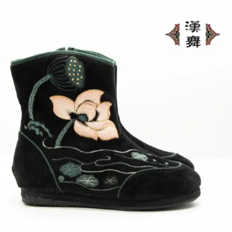 【荷之舞】中国风千层底女鞋汉舞原创设计中筒女靴内增高软底女鞋商品大图