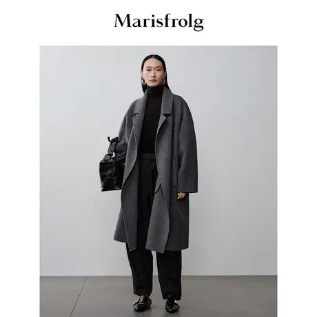 【艺术时装大衣】玛丝菲尔秋季中长款灰色双面呢大衣商品大图