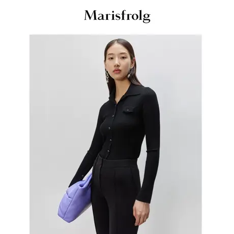 【新品首发】玛丝菲尔女装秋季桑蚕丝黑色毛针织衫ACBW3811M商品大图