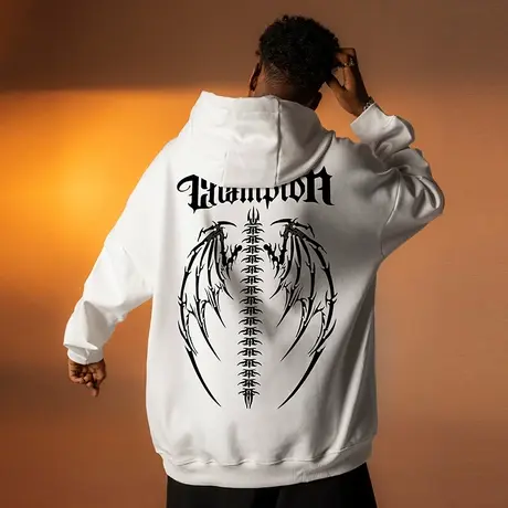 Nuthink美式加绒加厚字母连帽卫衣男国潮宽松保暖大码春季上衣男商品大图