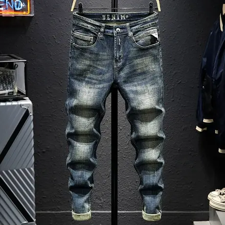 春夏新款高档牛仔裤男直筒宽松弹力ins潮牌水洗复古长裤子男修身图片