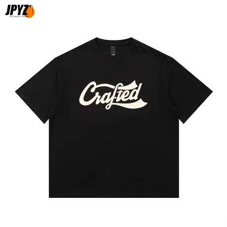 重磅300G美式高街T恤简约字母印花街头宽松圆领情侣短袖T恤男潮牌商品大图