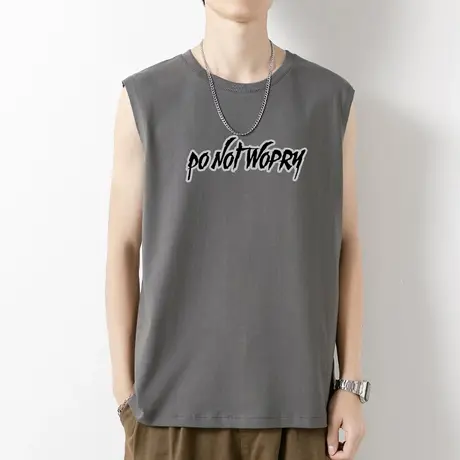 纯棉背心男士夏季外穿健身运动坎肩篮球跨栏字母印花宽肩无袖t恤图片