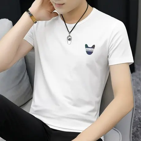 莫代尔短袖t恤男潮牌潮流ins夏季薄款冰丝冰感半袖白色打底衫体恤商品大图