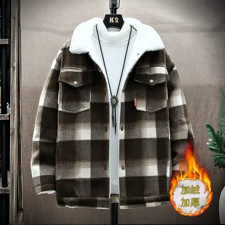 冬季羊羔毛男士外套毛呢春秋加绒加厚潮流休闲呢子夹克男装上衣服商品大图