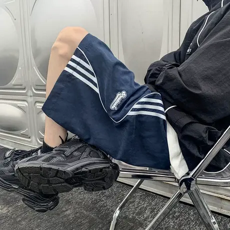休闲短裤男2024新款夏季外穿条纹速干裤子潮流跑步健身运动五分裤图片