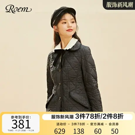 Roem秋冬商场同款简约时尚修身翻领小个子短款轻薄棉服女图片
