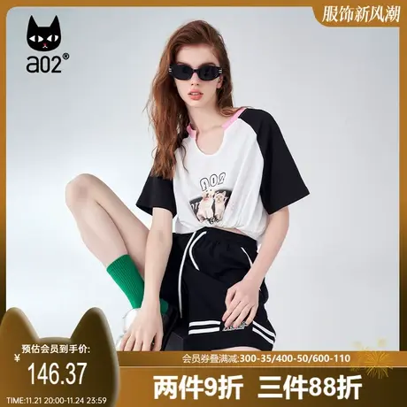 【趣玩】a02原创短袖T恤女2023夏新品设计感休闲宽松简约短袖上衣图片