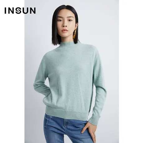 INSUN恩裳冬季100%山羊绒半高领毛针织衫图片