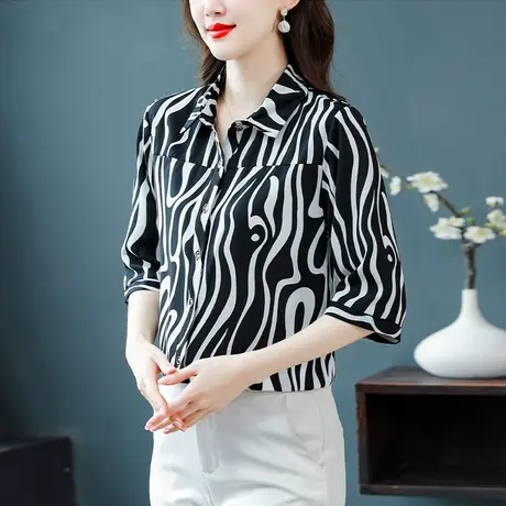 2023年秋装新款大码宽松女上衣时尚设计感小众衬衫女洋气妈妈装潮商品大图