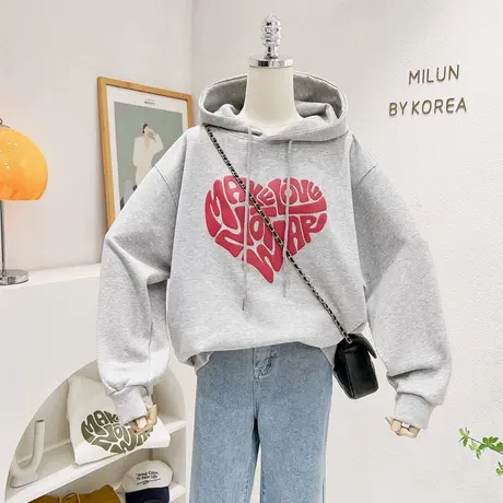 2022秋款韩国东大门ins爱心连帽卫衣设计感上衣百搭甜美休闲大码商品大图