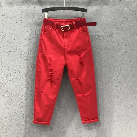 欧洲站八分牛仔裤女春新款休闲个性破洞萝卜裤宽松显瘦哈伦垮裤潮图片