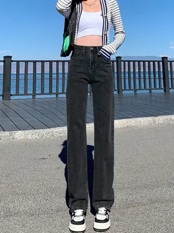 清仓高腰显瘦小个子牛仔裤女2023年春夏秋新款宽松直筒拖地裤图片