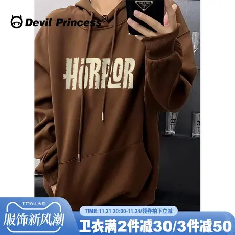 高级感小众大版宽松咖啡色卫衣女2024新款超火美拉德穿搭薄款上衣商品大图