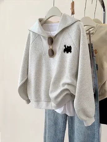 复古chic学院风卫衣女小众海军领显瘦加绒外套潮ins大码秋冬上衣商品大图