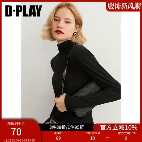 DPLAY【惠品】春季经典黑半高领小衫简约通勤面膜衣打底上衣商品大图