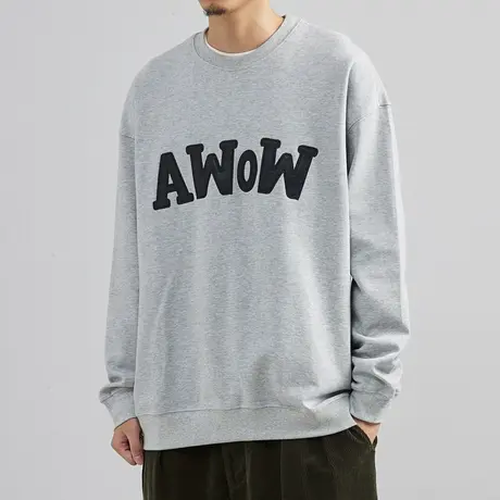 贴皮刺绣秋季圆领套头卫衣oversize小众高街潮牌ins宽松百搭上衣商品大图