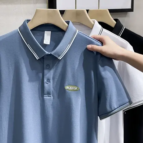 春夏季保罗polo衫翻领短袖t恤男装珠地上衣潮牌有领半袖带领体恤商品大图