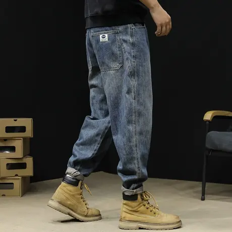 锥形直筒牛仔裤男2023新款秋冬款男士松紧腰裤子宽松大码秋季男裤商品大图