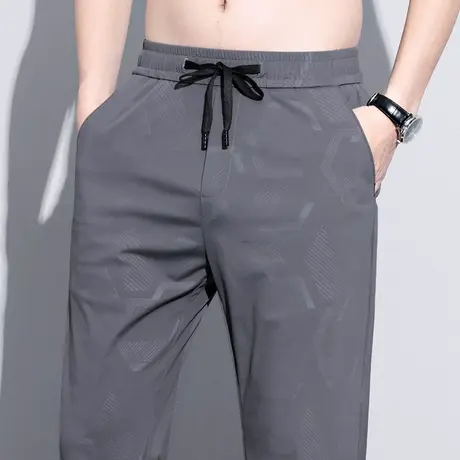 印花休闲裤男士夏季薄款冰丝滑速干弹力跑步运动防晒凉凉感男裤子商品大图