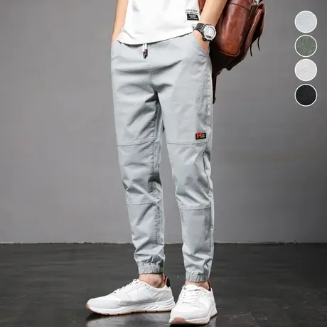 夏季薄款束脚运动男士休闲长裤宽松九分纯棉男裤子工装春秋款秋季商品大图