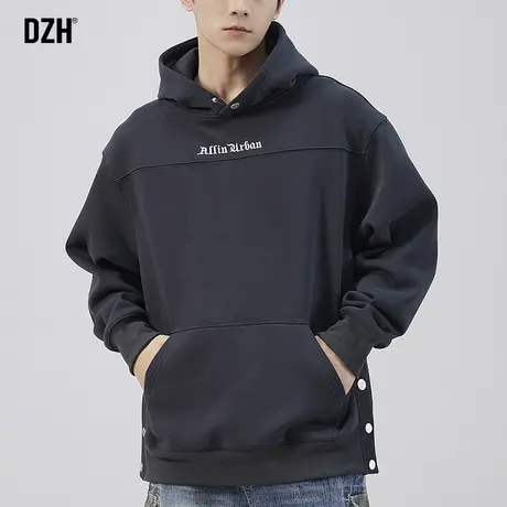 青少年藏青色连帽卫衣男重磅潮牌秋冬2024新款宽松套头上衣打底衫图片