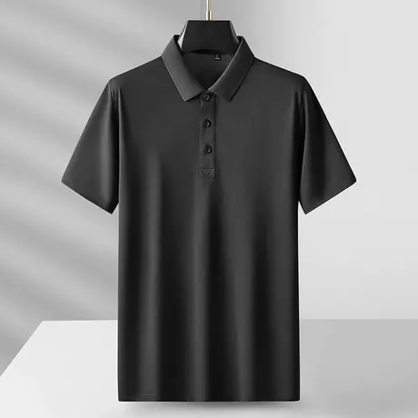 冰丝男士夏季短袖t恤翻领polo衫纯色潮流男装半袖黑色体恤保罗衫商品大图