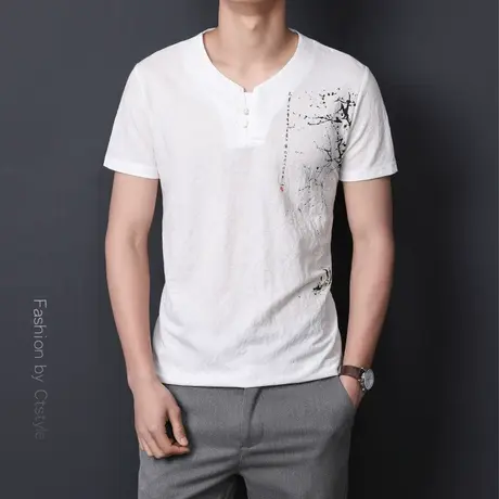 2020新品夏装短袖男t恤韩版修身中国风印花体恤男半袖青年上衣薄图片