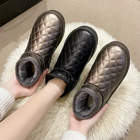 冬季棉鞋女2024新款厚底雪地靴外穿保暖方格加绒棉靴防滑面包棉靴图片