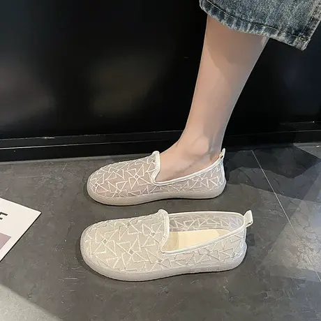 小香风渔夫鞋女2024新款夏季一脚蹬女鞋子厚底网面透气单鞋孕妇鞋商品大图