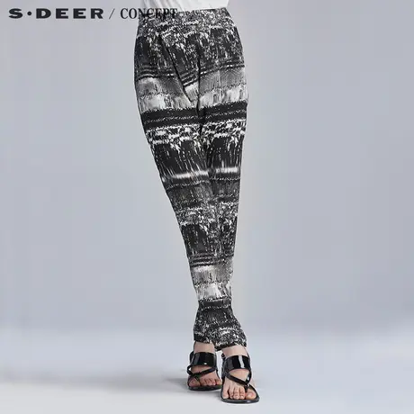 sdeer圣迪奥2018夏季嘻哈风压褶休闲长裤打底裤S16280818商品大图