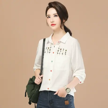 韩潮袭人文艺白色衬衫女士2024春装新款长袖刺绣衬衣上衣设计感图片