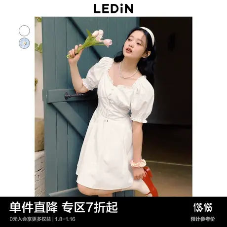 乐町甜美绑带碎花连衣裙夏季法式小白裙温柔方领短裙图片