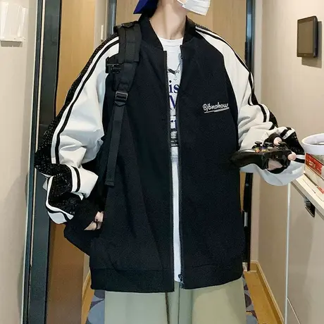 港风工装外套男秋冬撞色棒球服休闲秋季开衫上衣ins潮流宽松夹克商品大图