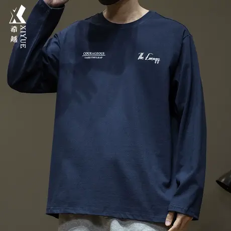 希越男士长袖打底衫2024春季新款宽松大码潮牌260g圆领T恤男卫衣商品大图