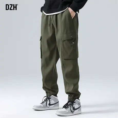 男士军绿色工装裤男春秋束脚潮牌宽松裤子男款美式高街休闲裤百搭图片