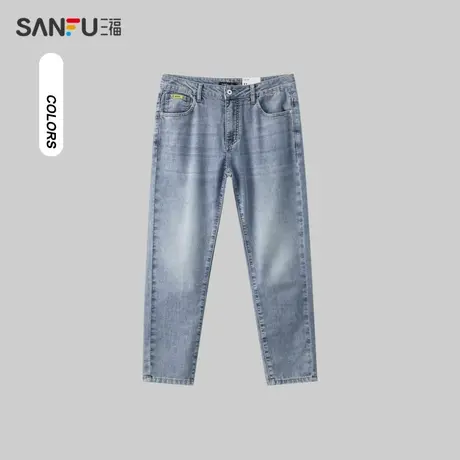 三福2024夏季新款牛仔裤男天爽丝凉爽透气复古修身小脚裤长裤裤子商品大图