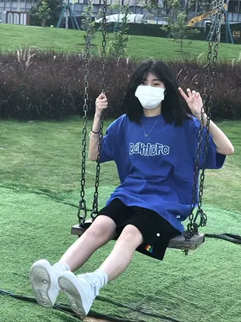 克莱因蓝纯棉短袖t恤女夏季oversize设计感潮牌复古港味chic上衣商品大图