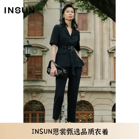 INSUN恩裳夏季醋酸爽滑百搭休闲九分裤图片