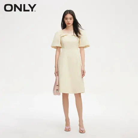 ONLY2024春季新款时尚灯笼袖方领纯色中长款连衣裙女|124107069图片