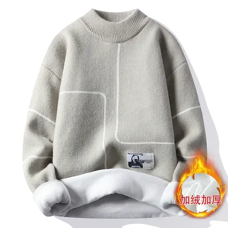 毛衣男士秋冬季潮牌针织衫加绒加厚保暖羊毛衫休闲打底毛线衣男装商品大图