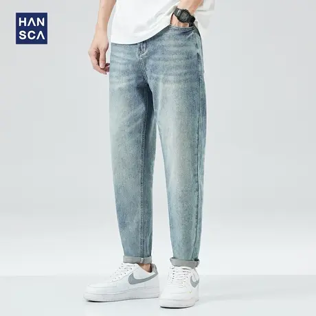 hansca牛仔裤男宽松直筒春季新款潮流简约休闲百搭弹力哈伦长裤子商品大图