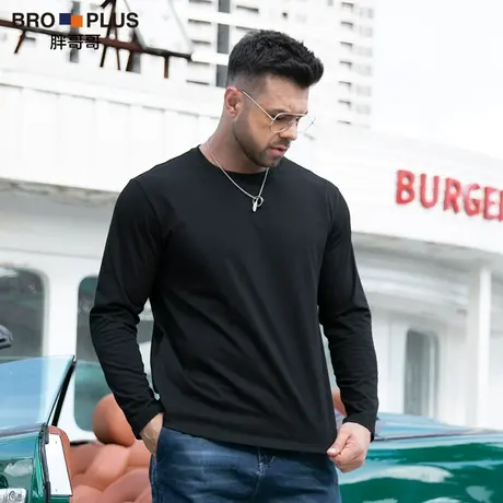 胖哥哥秋季大码t恤男轻奢高级感长袖打底衫简约宽松加肥加大运动T商品大图