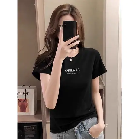 欧货黑色正肩短款纯棉短袖t恤女2024夏装新款小众洋气半袖上衣潮图片