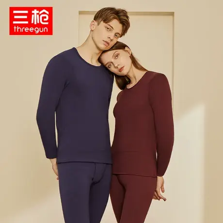 三枪保暖内衣男女情侣秋冬款加绒加厚羊毛蚕丝护膝贴块御寒内衣套图片