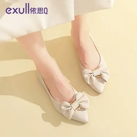依思q浅口粗跟单鞋2023夏新款晚晚风温柔鞋尖头一脚蹬平底鞋女鞋商品大图