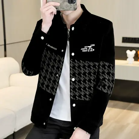 外套男士2023新款春秋季刺绣高端男装潮流时尚痞帅气拼接休闲夹克商品大图