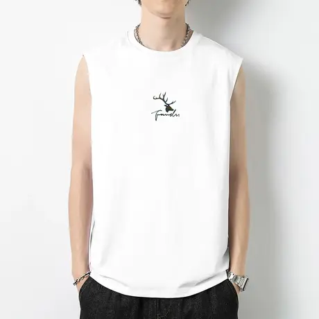 重磅背心男夏季纯棉无袖t恤液氨长绒棉篮球跨栏健身白色运动坎肩商品大图