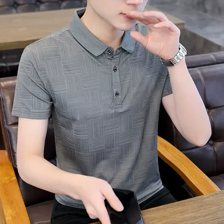 polo衫短袖男士保罗冰丝透气薄款半袖轻商务修身翻领高端灰色t恤商品大图